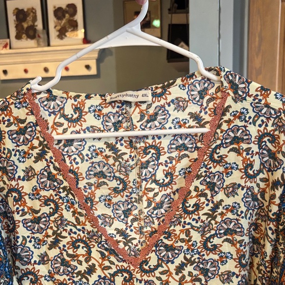 NWT-Bohemian Floral Maxi Dress with Orange and Blue Accents - Picture 4 of 13